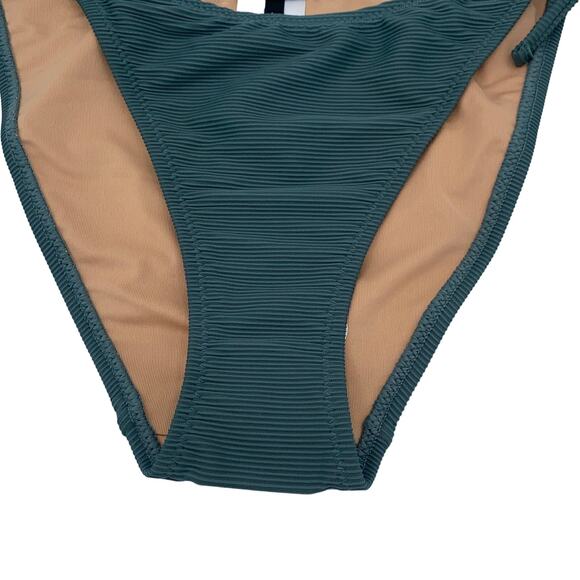 New J. Crew Teal Ribbed Cheeky Side Tie Bikini Swim Bathing Suit Bottom Large - Picture 4 of 8